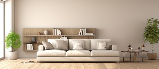 Actual image of contemporary white and beige living room copy space image