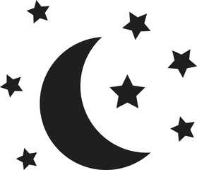 Moon and stars icon at night . Sleep dreams symbol . Vector illustration