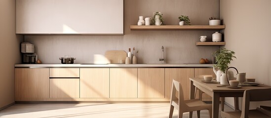 Contemporary kitchen in a tiny flat copy space image