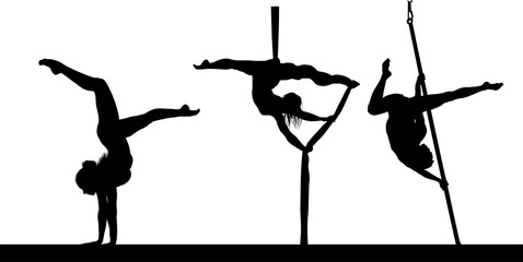 ilustraci&oacute;n, silueta, vector, mujer, baile, telas