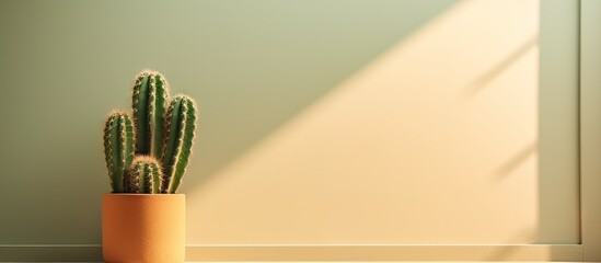 Cactus in window seen from inside in vertical image copy space image