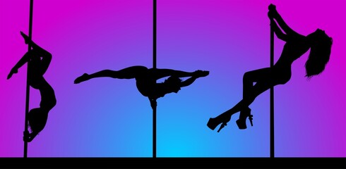 pole dance, ilustraci&oacute;n, silueta, vector, mujer, baile