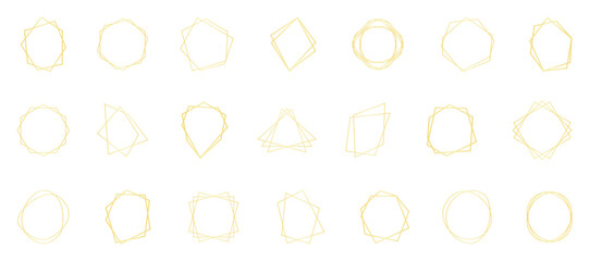 Golden wedding frame collection. Set of golden geometric frames. Set of golden geometric shapes border