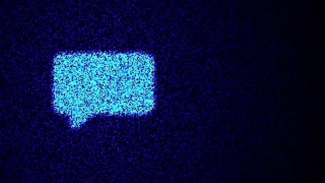 Chat talk icon, pixels glitch effect. Icon motion animation with 4 variations, seven-second videos with 1 second of transitions and 5 seconds that can be seamlessly looped.