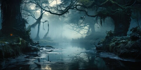 Ethereal Silvery Mist Forest