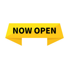 Now Open In Yellow Rectangle Ribbon Shape For Opening Ceremony Promotion Business Marketing
