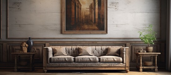 Classic rustic living room featured in an interior design series copy space image