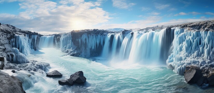 Breathtaking waterfalls created by Iceland s melting glaciers copy space image