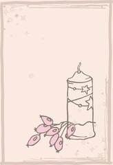 New Year, Merry Christmas - seasonal composition (card) from isolated graphic, cartoon elements on a colored background in pastel colors. Hand drawn digital illustration