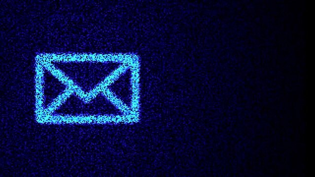 Message mail e-mail icon, pixels glitch effect. Icon motion animation with 4 variations, seven-second videos with 1 second of transitions and 5 seconds that can be looped.