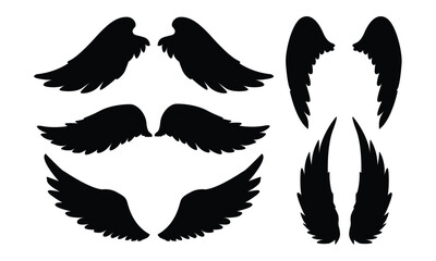 angel wings silhouettes and vector set (black and white)