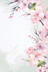 Fototapeta na wymiar Beautiful wedding invitation featuring a watercolor design with soft pink cherry blossoms and peonies