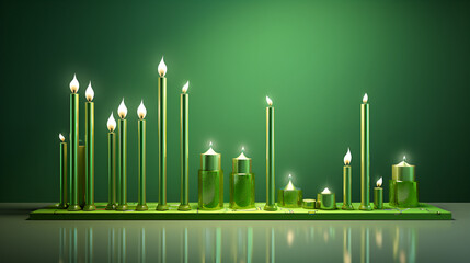 Candles on Green Background Festive Illumination .AI Generative 