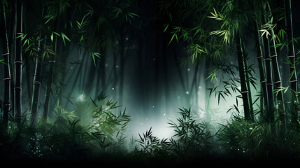 .A path through a bamboo forest with a green background and the word bamboo on the bottom.AI Generative 