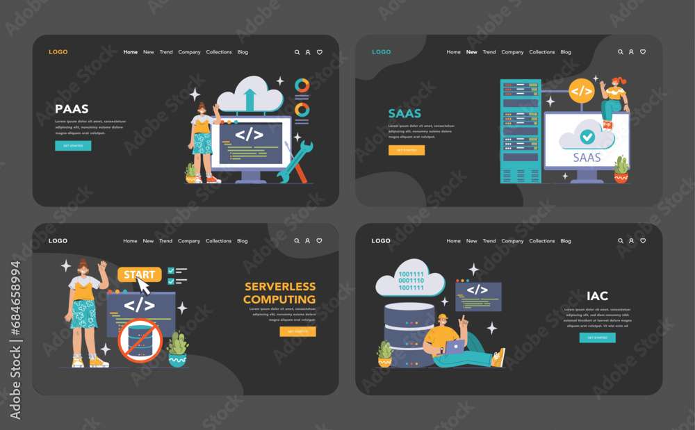 Poster platform as a service concept. detailed visualization of paas framework, featuring serverless comput