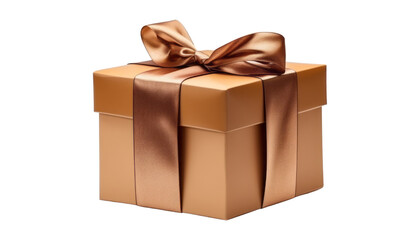 bronze golden gift box isolated on transparent background cutout