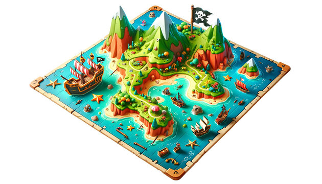 Fototapeta Pirate cartoon 3D map