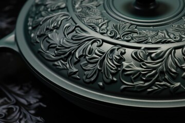 Close Up of Green Teapot on Table