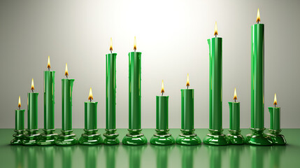 candles on green background.Tall Metallic Spiral Candles Perfect for Every Occasion.AI Generative 