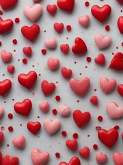 Top view saint valentine background with red hearts
