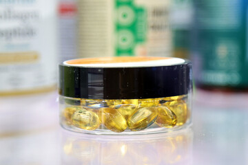 pills in glass bottle
