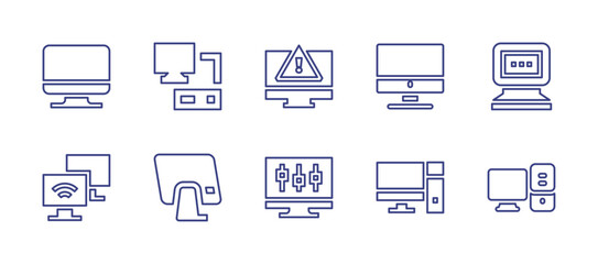 Computer screen line icon set. Editable stroke. Vector illustration. Containing computer, screen mirroring, computer desktop, computer server.