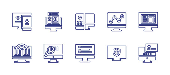 Computer screen line icon set. Editable stroke. Vector illustration. Containing pc, computer, responsive, monitor, creativity, web design, html, search, online payment.