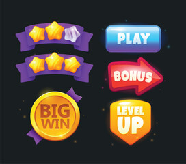 Game icon bonus and items illustration. Collection icon design for game, ui, banner, design for app, interface, game development, playing cards, slots and roulette.