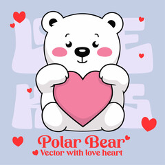 Heartfelt Celebration of Valentine’s Day: Cartoon Vector Illustration of a Cute Polar Bear