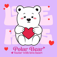 Celebrating Valentine’s Day with a Cartoon Vector Illustration of a Cute Polar Bear with Heart