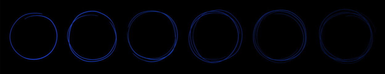 Set of hand drawn sketchy circular scribble circles , pencil or pen handwritten. Collection of isolated doodle design elements for logo, sign, emblem, frame, border. Abstract vector illustration.