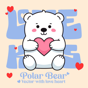 Valentine’s Day Celebration: Cartoon Vector Illustration of a Cute Polar Bear with Heart