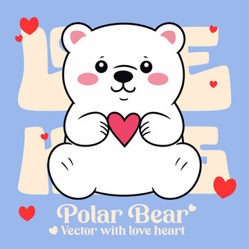 Cute Polar Bear with Heart: A Cartoon Vector Illustration for Valentine’s Day Celebration