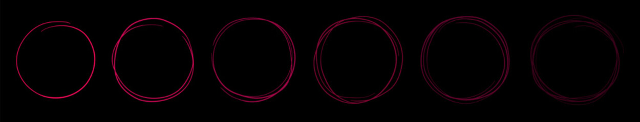 Set of hand drawn sketchy circular scribble circles , pencil or pen handwritten. Collection of isolated doodle design elements for logo, sign, emblem, frame, border. Abstract vector illustration.