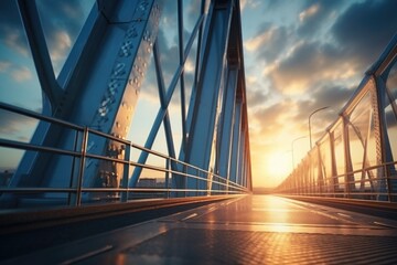 Obraz premium Sunset over Metal Railing Bridge