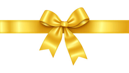 gold ribbon bow isolated on transparent background cutout