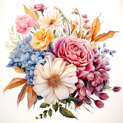 Roses, Lilies, Orchids, Carnations, Peonies, Gerbera Daisies, Hydrangeas, Flowers, Watercolor illustrations - obrazy, fototapety, plakaty