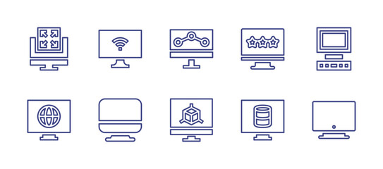 Computer screen line icon set. Editable stroke. Vector illustration. Containing chemistry, monitor, computer, television, rating, worldwide, server.