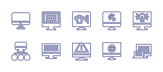 Computer screen line icon set. Editable stroke. Vector illustration. Containing computer screen, computer, screen.