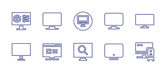 Computer screen line icon set. Editable stroke. Vector illustration. Containing monitor, television, computer, settings, search.