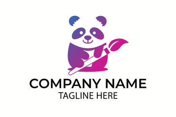 Panda with paint brush icon logo