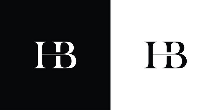 Abstract HB or BH letter design logo logotype icon concept with a serif font and classic elegant style look vector illustration in black and white color