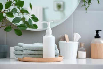 Obraz na płótnie Canvas eco-friendly bottle Soap dispenser in bathroom interior. AI Generated