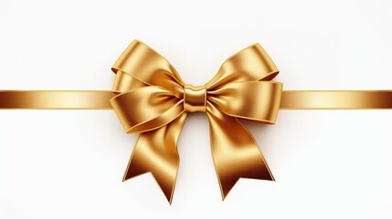 Golden Gift Ribbon With Bow On White Background