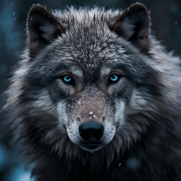 Close-up photo of wolf, scary predator in the forest.