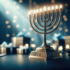 Photo jewish religious holiday hanukkah with holiday hanukkah traditional candelabra - obrazy, fototapety, plakaty