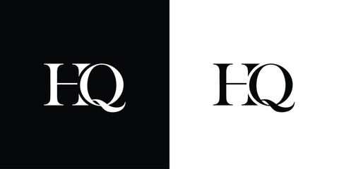 Abstract HQ or QH Abstract Letters Logo Monogram in black and white color
