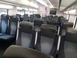Fototapeta premium Emtpy interior of the train, travel concept