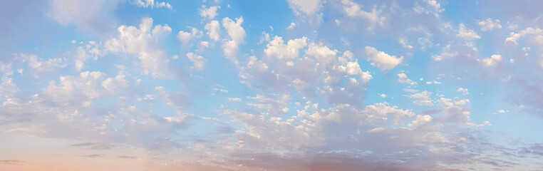 Panoramic sky with cloud. Beautiful pastel color morning horizon skyline landscape, nature...