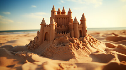 sandcastle on the beach HD 8K wallpaper Stock Photographic Image 